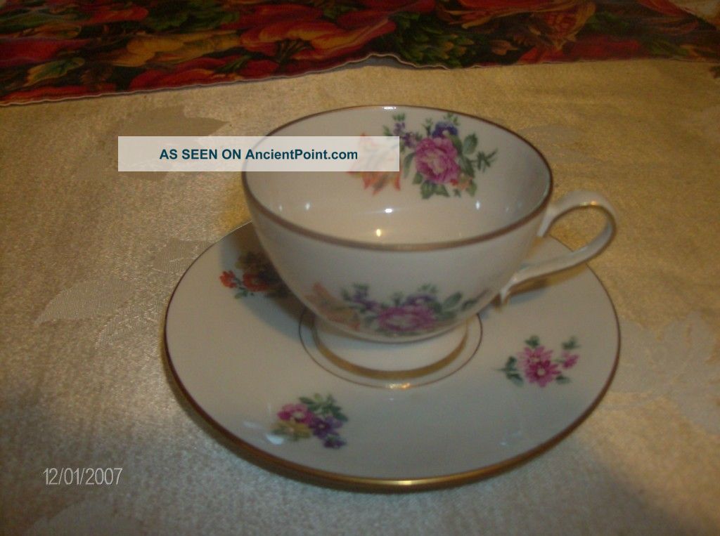 Antique Demitasse Cup And Saucer Handpainted Made In Germany By Veb Jlmenau Cups & Saucers photo