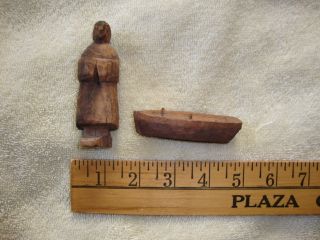 Antique Carved Wooden Figure Small Wooden Boat Folk Art photo