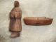Antique Carved Wooden Figure Small Wooden Boat Folk Art Carved Figures photo 2