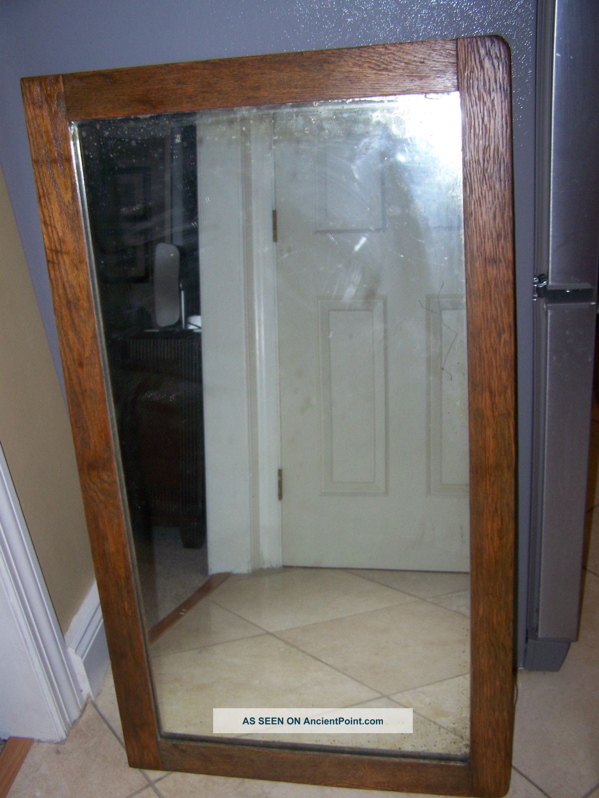 Arts And Crafts Era Antique Oak Framed Glass Mirror Mirrors photo