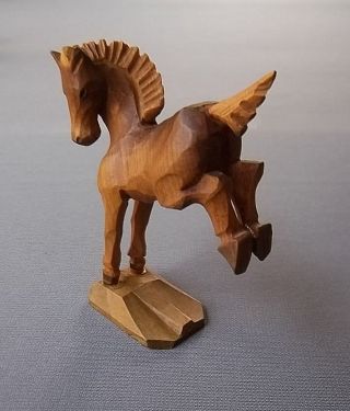 Vintage Art Deco Hand Carved Wood Pony Horse Figurine photo