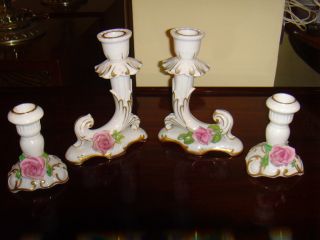 Antique Vintage Dresden Porcelain Candle Holders Flowers Excellent Cond. photo