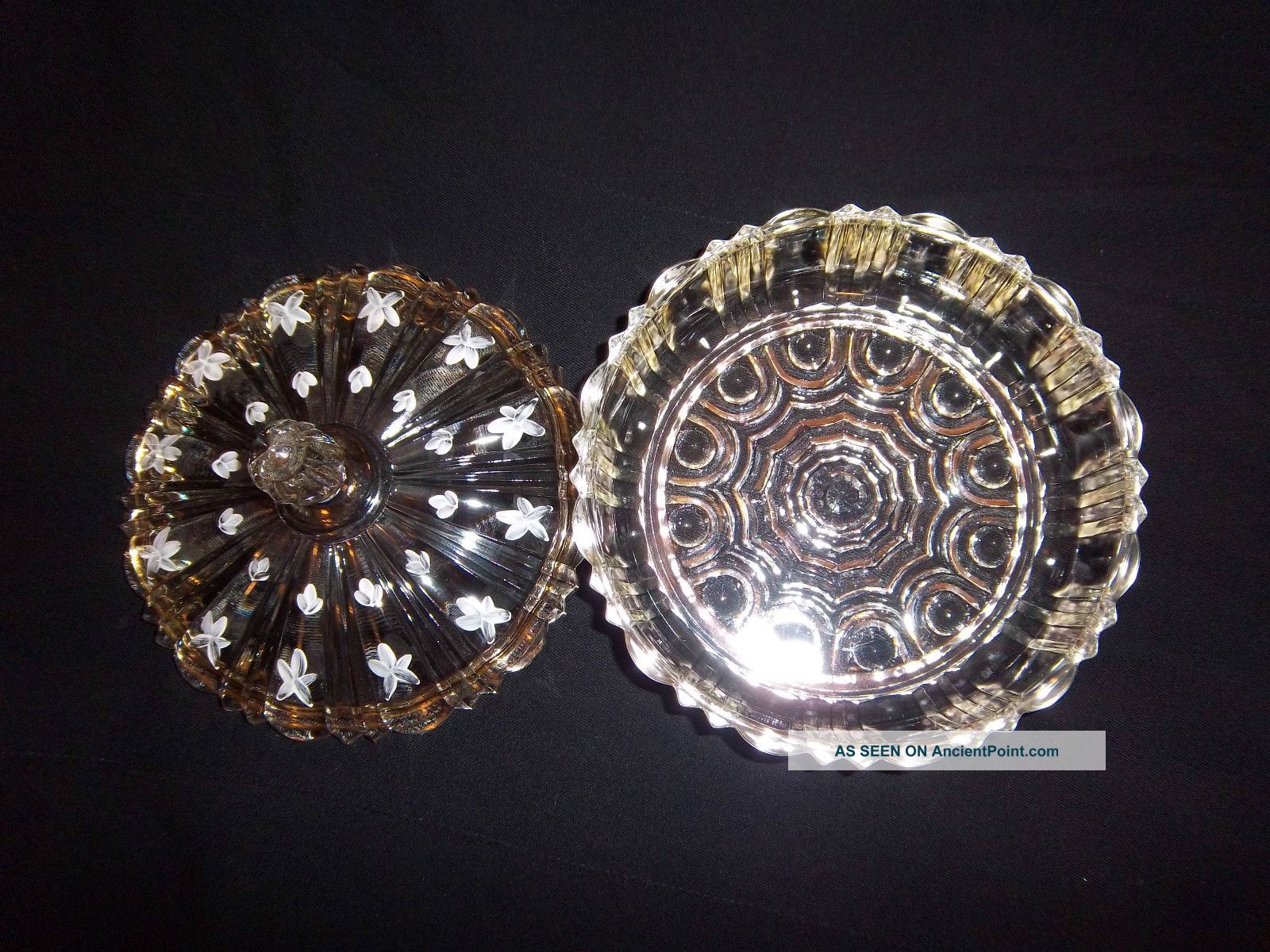Vintage Hand Painted Glass Candy Dish With Lid Silver Inlay Dishes photo