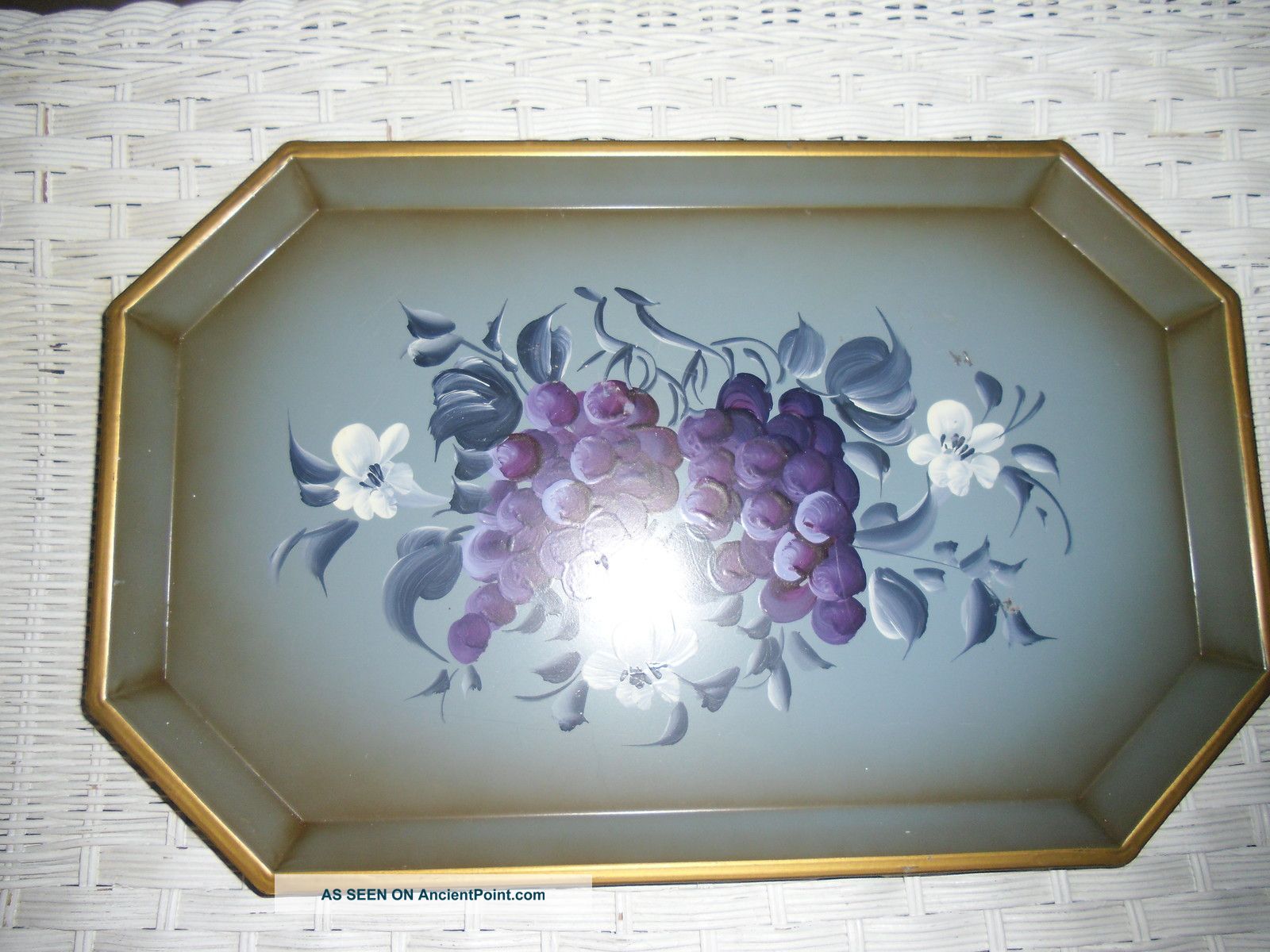 Antique Grapes And Flower Tray Metalware photo