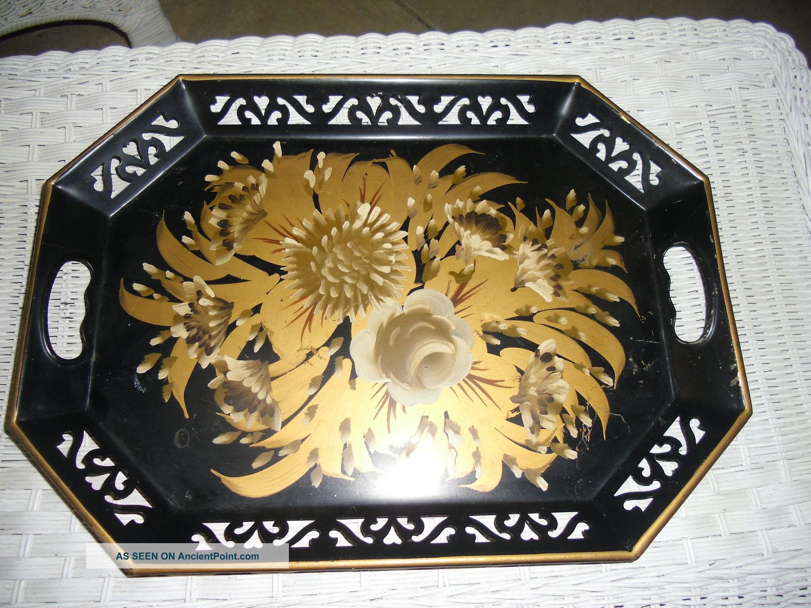 Antique Golden Flower Tray Metalware photo
