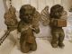 Vintage Pair Cherubs Angels Italy Figurines Instruments Gilded Old Florentine Carved Figures photo 11