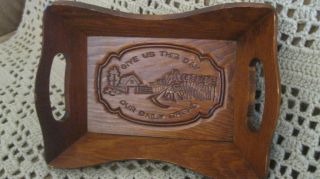 Pretty Vintage Wood Tray With Verse Taken From The Lords Prayer,  Good Condition photo