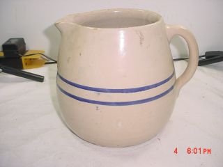 Vintage Stoneware Pictcher Wheat With Blue Stripes photo
