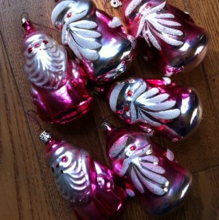 Old Antique Mercury Glass Ornament Lot Santa Christmas Lot In Amazing Condition photo