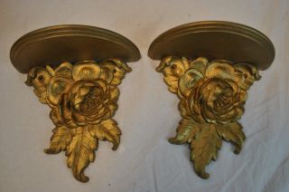 Pair Giltwood Gold Wood Wall Brackets Sconces 12 