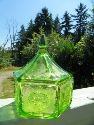 Mid Century Emerald Glass Candy Jar Dish Antique Made In Usa Retro Vintage Bowl photo