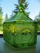 Mid Century Emerald Glass Candy Jar Dish Antique Made In Usa Retro Vintage Bowl Jars photo 1