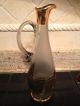 Antique Art Glass Water Wine Oil Pitcher Decanter Ewer Gold Gilt Frosted Blown Decanters photo 2