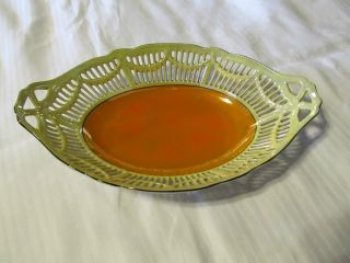 Antique Bavaria Rwc Lattice Type Orange Luster Ware Oval Dish Look photo