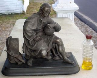 Large Antique Christopher Columbus Spelter Metal Statue Sculpture N/r photo