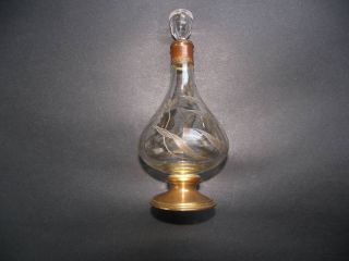 Art Nouveau French Intaglio Glass Copper Cologne Bottle photo