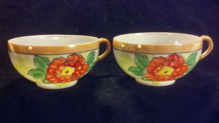 Set Of 2 Hand Painted Iridescent Glaze Fine Bone China Tea Cups Teacup photo