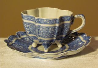 Vintage Quatrefoil Blue & White,  Hand Painted Design,  Tea Cup & Saucer - Chinese photo