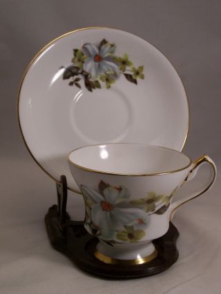 Vintage Bone China Teacup And Saucer With Dogwood Pattern By Windsor Of England photo
