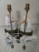 Pair Vintage Antique Gilded Porcelain Courting Couples Table Boudoir Lamps Lamps photo 2