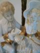 Pair Vintage Antique Gilded Porcelain Courting Couples Table Boudoir Lamps Lamps photo 8