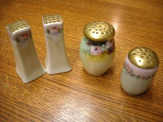 4 Vintage Old Salt And Pepper Shakers 1 Set 2 Differnt Hand Painted Roses photo