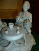 Man Woman With Dog Figurine White Porcelain Germany? Victorian Couple At Table Figurines photo 3