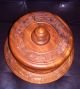 Teak Wood Handcarved Lazysusan Cake Plate Dish Cover Palmtrees Huts Animals $175 Other photo 1