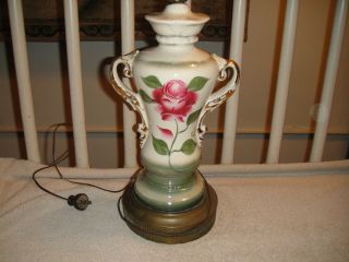 Vintage Fredi Signed Lamp - Floral Painted Lamp - Ceramic Lamp W/metal Base - Lovely photo