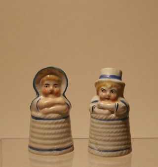 19th C.  Kate Greenway Porcelain Boy & Girl Salt Pepper Shaker Figurines photo