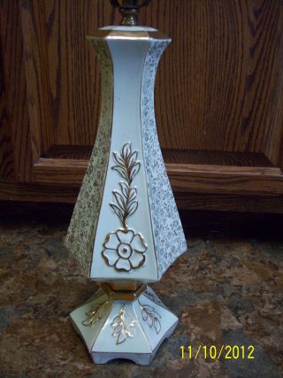 Vintage Lamp Light Green With Gold Trim,  Flowers,  And Leaves. photo