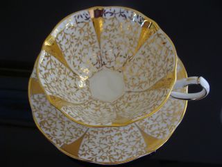 Gold Lace Cup And Saucer By Queen Anne photo