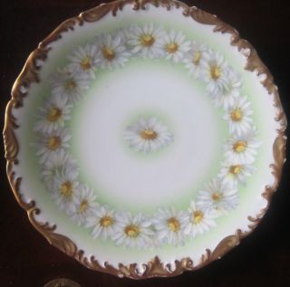T & V France Depose Porcelain China Plate,  Daisy Pattern,  Gold Trim photo