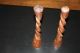 Antique Primitive Hand Carved Wooden Barley Twist Candle Stick Holders Primitives photo 6