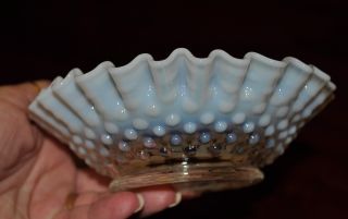 Vintage 40s Fenton Glass Opalescent Hobnail Candy Bowl Dish photo
