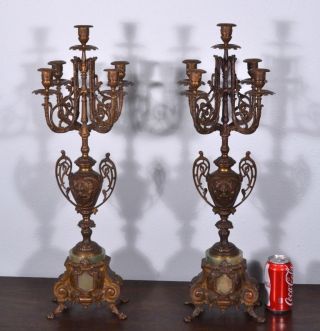 Xxl Pair Of Antique French Onyx Marble & Gilt Bronzed Candelabra Candlesticks photo