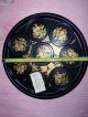 Vtg 9 Piece Beverage Set Tray & 8 Coasters Gold Cherries On Black Toleware Toleware photo 3
