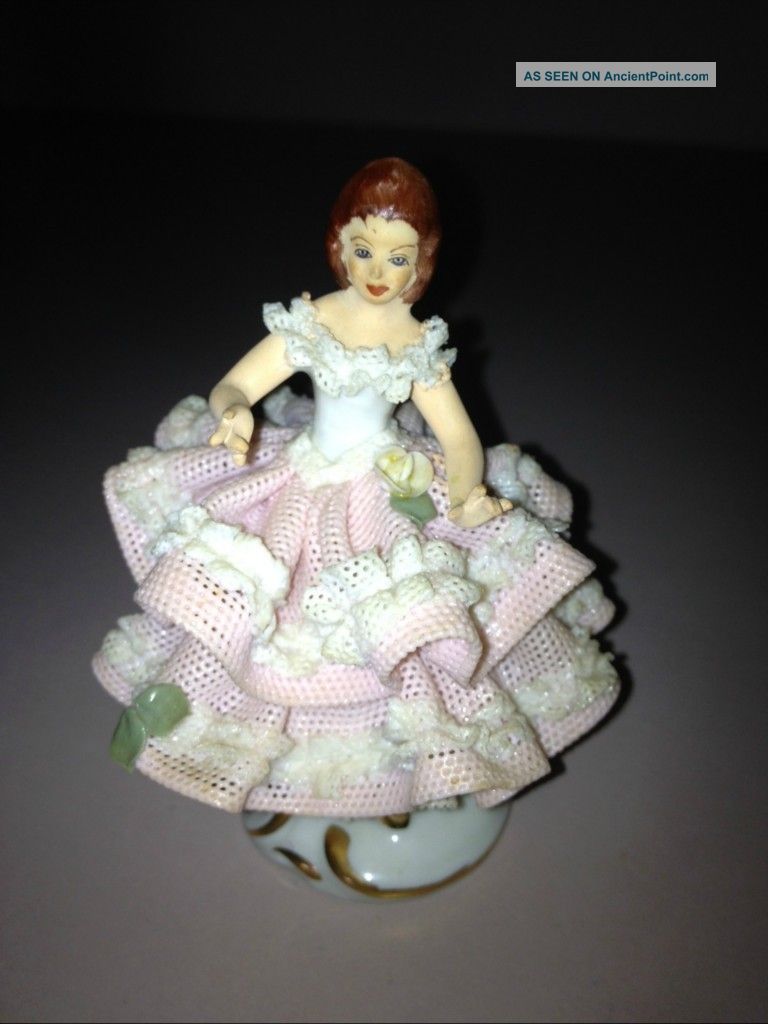 Dresden Germany Porcelain Ballerina Figurine White Pink Weave Dress Figurines photo