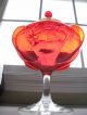Vtg Red Italian Hand Blown Panel Optic Art Glass Apothecary Candy Jar Compote Jars photo 1