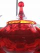 Vtg Red Italian Hand Blown Panel Optic Art Glass Apothecary Candy Jar Compote Jars photo 2