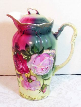 Handpainted Chocolate Pot With Magenta And Pink Roses photo