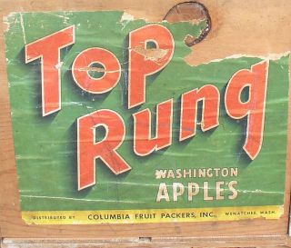 1950 ' S Label Wooden Crate Box Top Rung Wahington Apples Columbia Fruit Packers photo