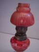 Vintage Candlewick Base Ruby Flash Bullseye Fluted Shade Miniature Oil Lamp Lamps photo 2