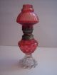 Vintage Candlewick Base Ruby Flash Bullseye Fluted Shade Miniature Oil Lamp Lamps photo 4