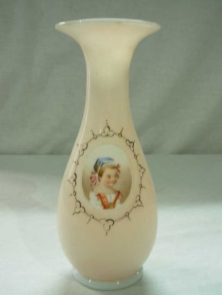 Antique Victorian Hand Painted Bristol Glass Portrait Vase With Little Girl photo