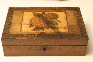 Antique 19th C Woodenware Floral Decorative Arts Inlaid Storage Box photo
