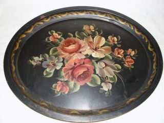 Large Vtg Tole Painted Oval Tin Serving Tray photo