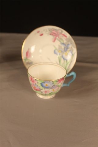 19th Cnty Staffordshire Hand Painted Decorative Fine Bone Cup Saucer Numbered photo