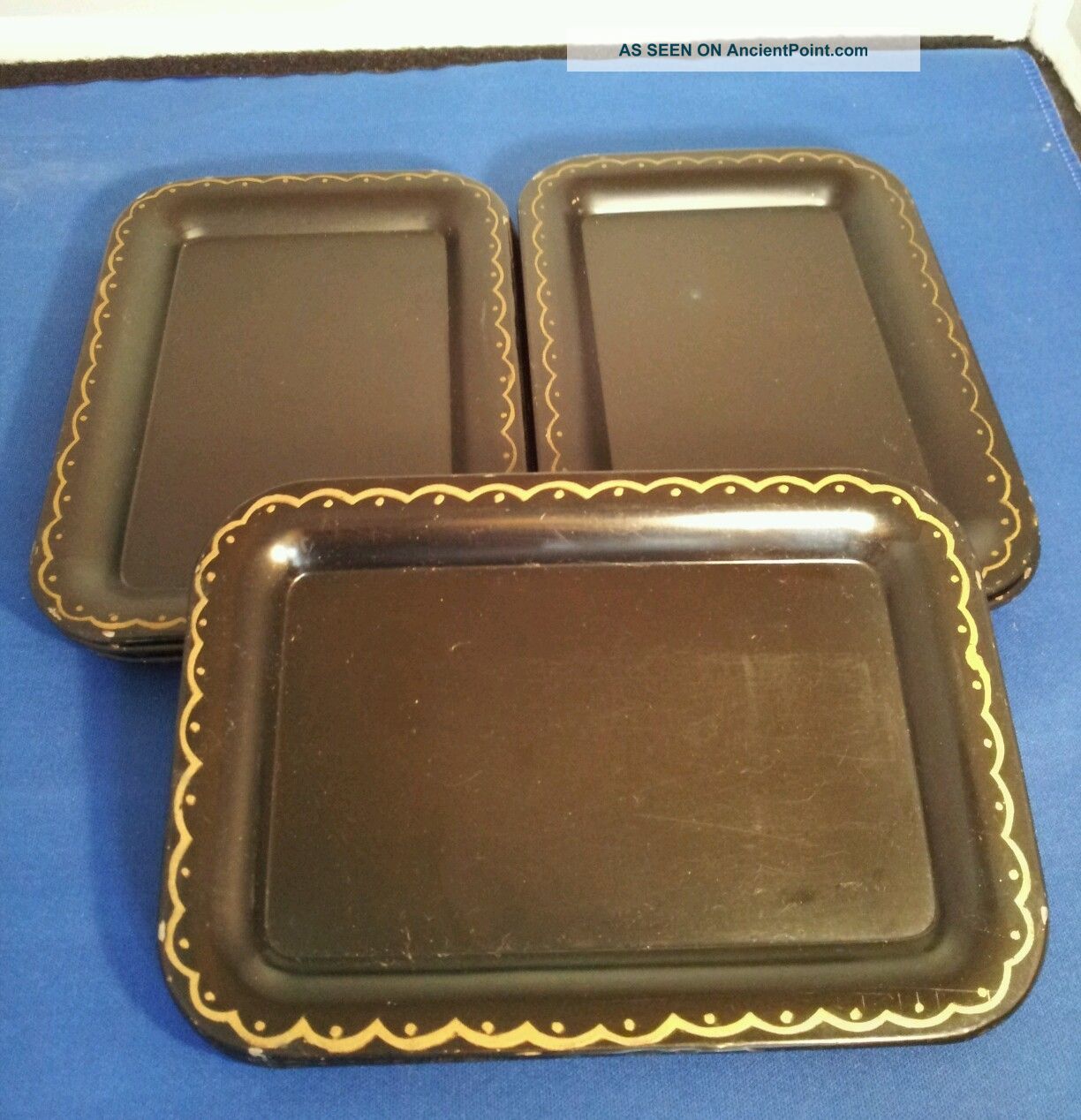 12 Mid - Century Hand Painted Metal Snack Trays 6 5/8 