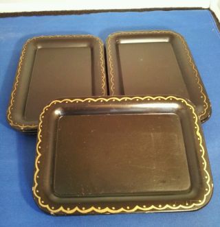 12 Mid - Century Hand Painted Metal Snack Trays 6 5/8 